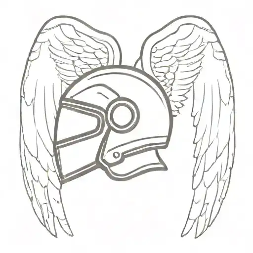 biker helmet surrounded by angel wings spread wide tattoo design idea