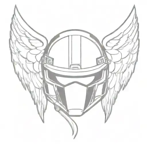 biker helmet surrounded by angel wings spread wide tattoo design idea