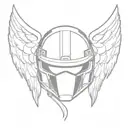 biker helmet surrounded by angel wings spread wide tattoo design idea