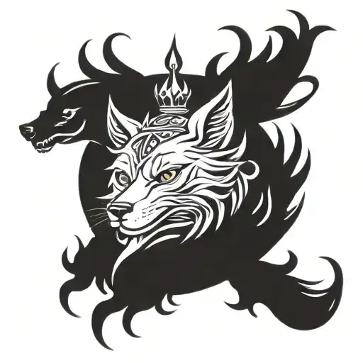 nine tails fox in crown tattoo design idea