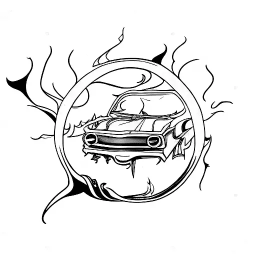 burned car tattoo design idea