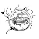 burned car tattoo design idea