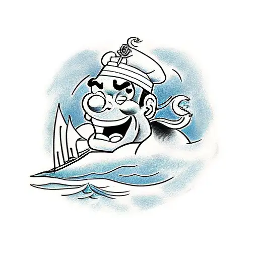 Popeye on a ship in rough weather tattoo design idea