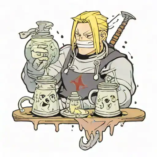 alphonse elric fullmetal alchemist mixing potions tattoo design idea