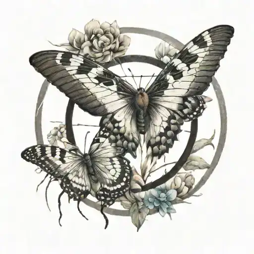 enso circle with moth in it and an eye inside tattoo design idea