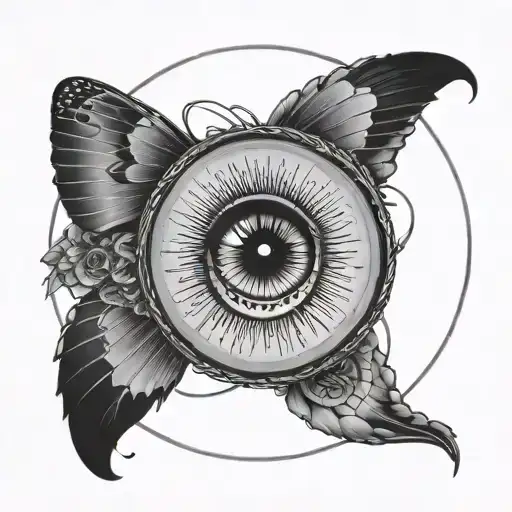 enso circle with moth in it and an eye inside tattoo design idea