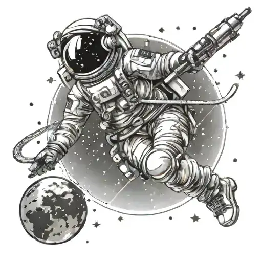 sagittarius constellation with astronaut sitting on planet tattoo design idea