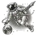 sagittarius constellation with astronaut sitting on planet tattoo design idea