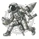 sagittarius constellation with astronaut sitting on planet tattoo design idea