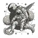 sagittarius constellation with astronaut sitting on planet tattoo design idea