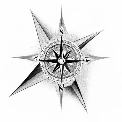 Mountain with compass and  thunderstorm tattoo design idea