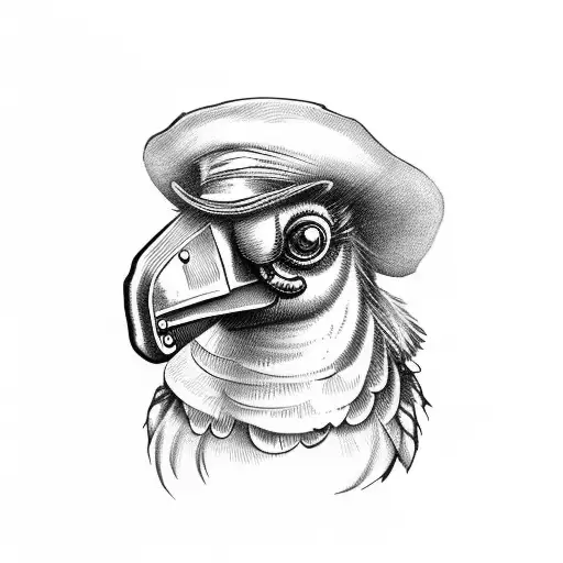 A steampunk style dodo bird wearing a top hat and smoking a pipe while reading a book tattoo design idea