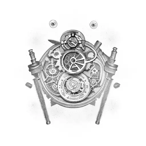 A steampunk-inspired smoking pipe with gears and intricate details tattoo design idea