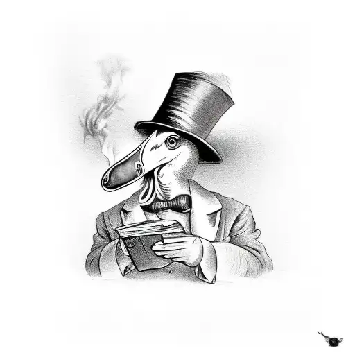 A dodo bird wearing a top hat and smoking a pipe while reading a book tattoo design idea