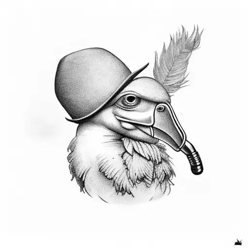 A dodo bird wearing a top hat and smoking a pipe while reading a book tattoo design idea