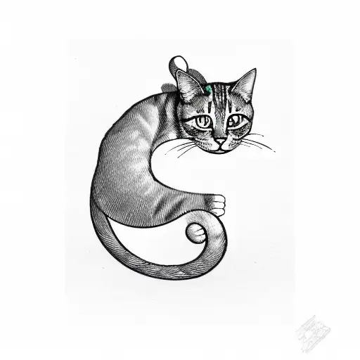 outline of a cat with the letter B near it tattoo design idea
