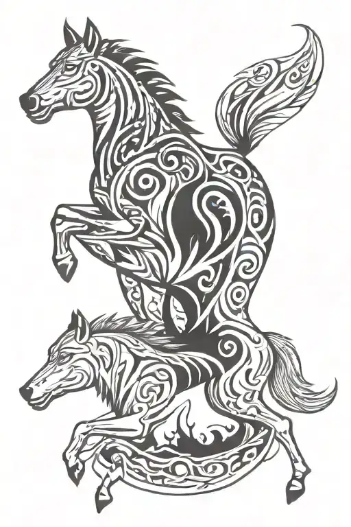 HORSE AND THE wolf tattoo design idea