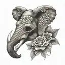 half elephant head and half elephant skull with flowers tattoo design idea