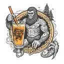 Sasquatch with malitov cocktail tattoo design idea