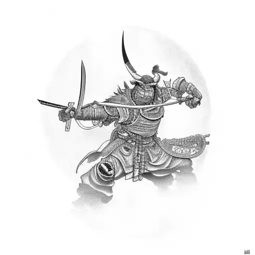 ronin with a oni in the background tattoo design idea