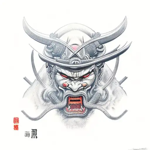 ronin with a oni in the background tattoo design idea