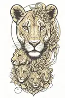 lioness with her cubs face only tattoo design idea