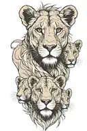 lioness with her cubs face only tattoo design idea