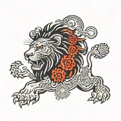 lion cogs time tattoo design idea