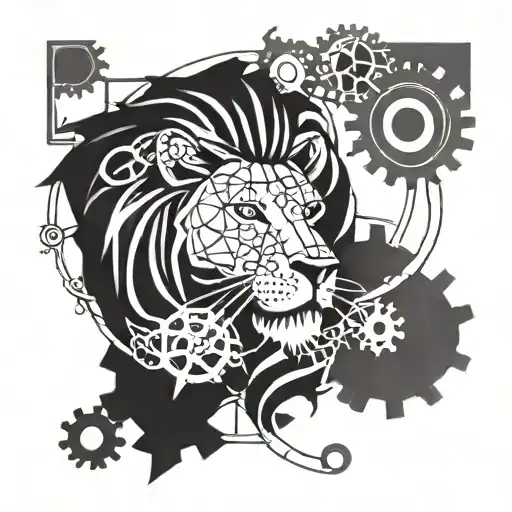 lion cogs time tattoo design idea
