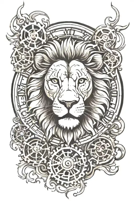 lion cogs time tattoo design idea