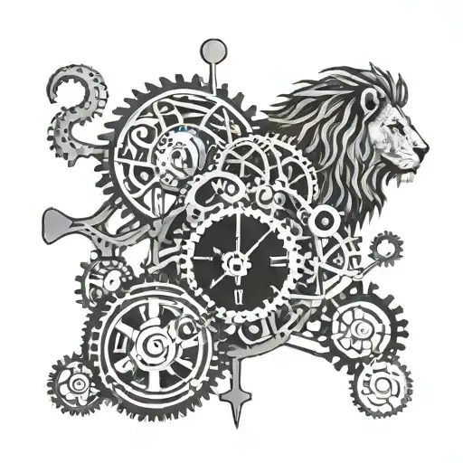 lion cogs time tattoo design idea