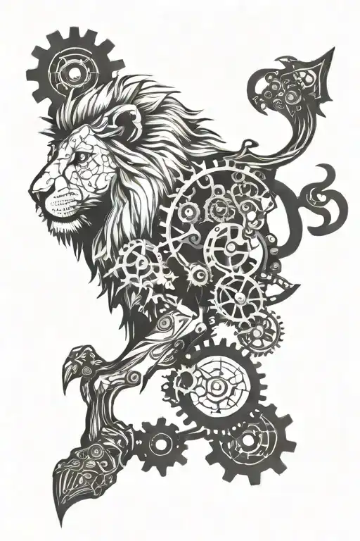 lion cogs time tattoo design idea