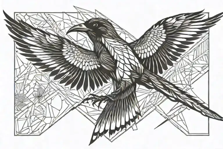 magpie swooping bird hunting tattoo design idea