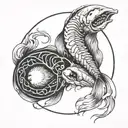 skeletonal fish yin yang tattoo design idea