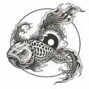 skeletonal fish yin yang tattoo design idea