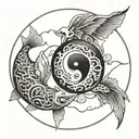 skeletonal fish yin yang tattoo design idea