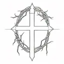A minimalist cross with a crown of thorns wrapped around the cross, with clear and clean lines. tattoo design idea