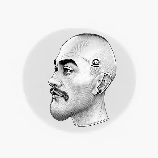 portrait of bald monk tattoo design idea