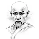 portrait of bald monk with a text from tales of wudan tattoo design idea