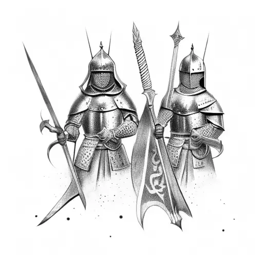 medieval warriors posing tattoo design idea