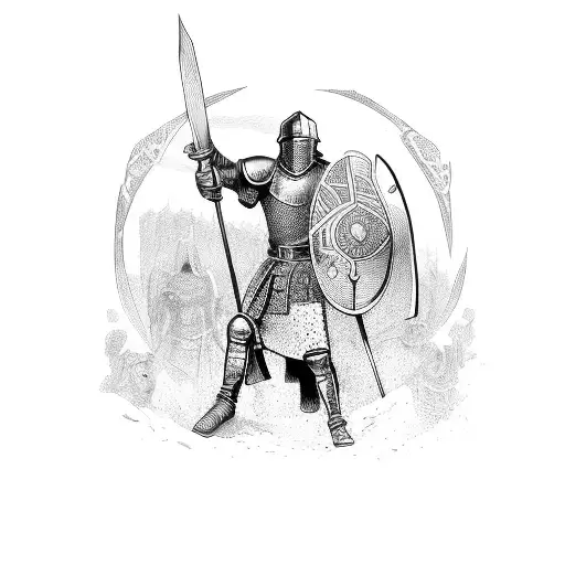 medieval warriors posing tattoo design idea