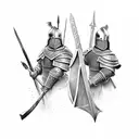 medieval warriors posing tattoo design idea