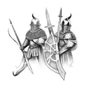 medieval warriors posing tattoo design idea