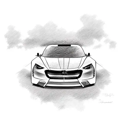 Incorporate a sleek sports car into a fashion runway scene tattoo design idea