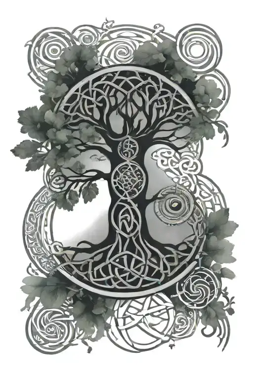 Celtic tree of life, celtic knot, solar system planets and celtic cross tattoo design idea