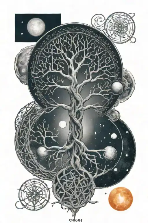 Celtic tree of life, celtic knot, solar system planets tattoo design idea
