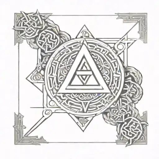 valknut, yggdrasil and vegvisir ornamented with world serpent tattoo design idea