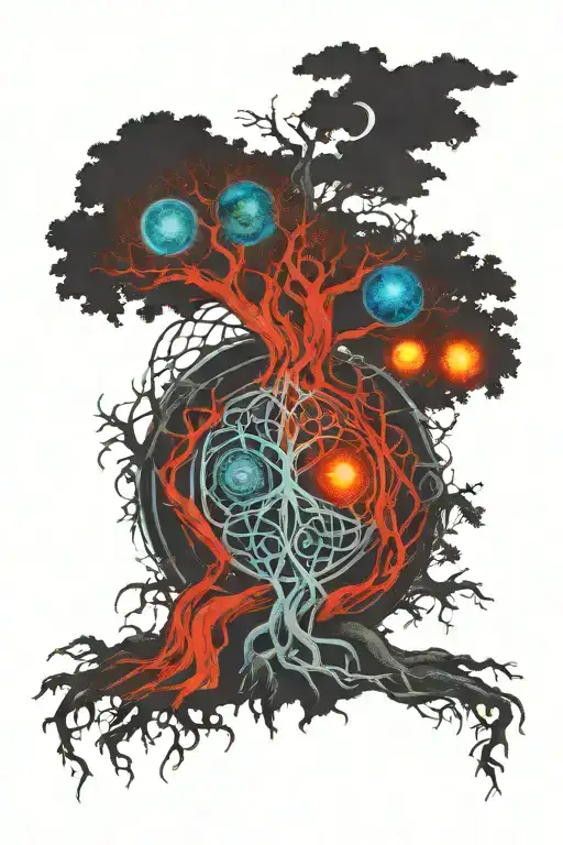 Celtic tree of life, celtic knot, solar system planets and celtic cross tattoo design idea