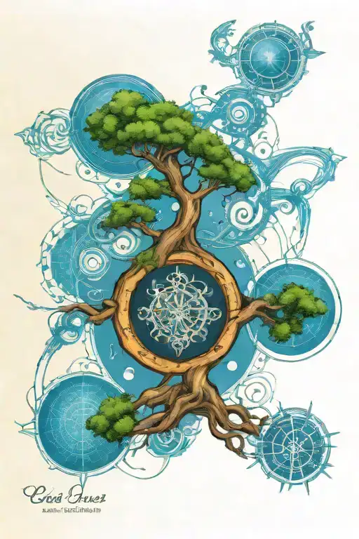 Celtic tree of life, celtic knot, solar system planets and celtic cross tattoo design idea