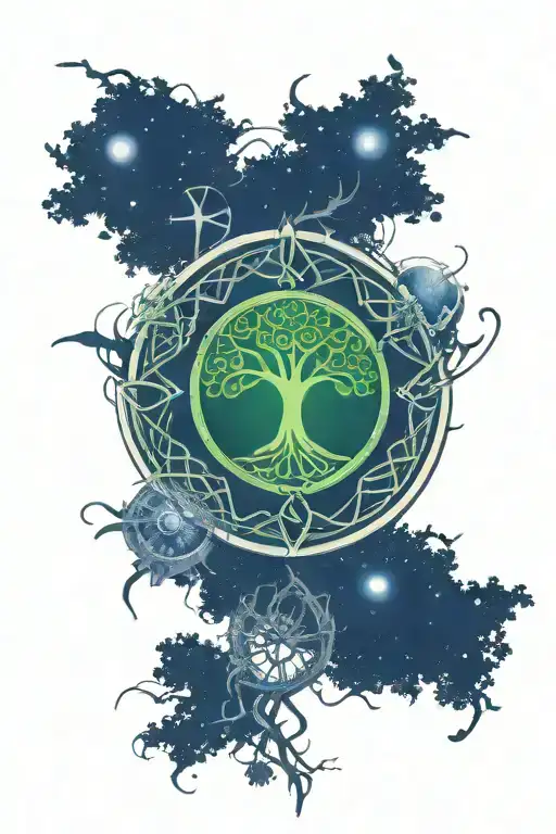 Celtic tree of life, celtic knot, solar system planets and celtic cross tattoo design idea